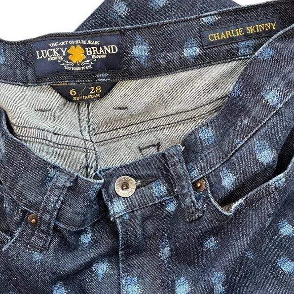 Lucky Brand Ikat Polka Dot Charlie Skinny Jeans Low-Rise Medium Wash Size 6/28 - Picture 10 of 12